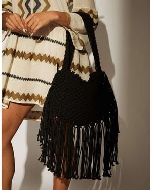 South Beach Fringe Detail Shoulder Bag - Black