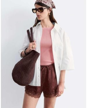 & Other Stories Jacquard Satin Shorts With Lace Trim - Brown
