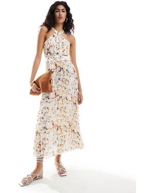 Style Cheat Halterneck Midi Dress With Pleated Hem - Natural