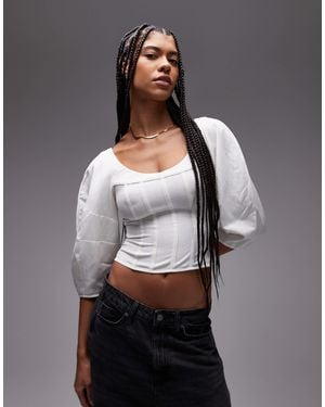 & Other Stories Woven Corset Blouse With Volume Sleeves - Gray