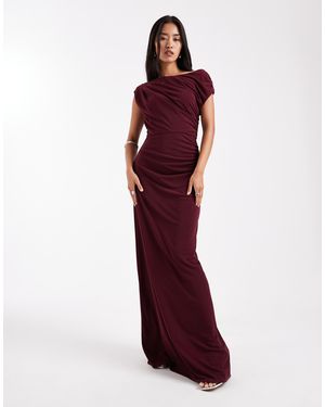 Six Stories Bridesmaids Stretch Asymmetric Shoulder Detail Maxi Dress With Ruching - Red