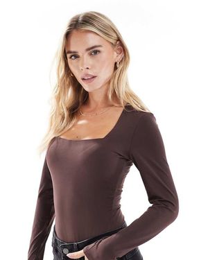 New Look Long Sleeve Square Neck Bodysuit - Purple