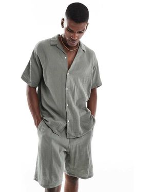 Jack & Jones Set Van Getextureerd Overhemd Met Reverskraag En Short - Grijs