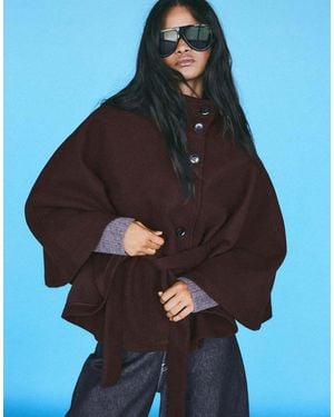 Bershka Giacca A Mantella Con Collo Alto - Blu