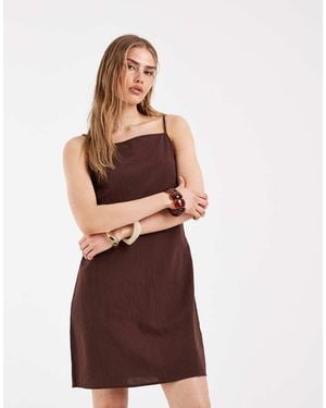 Pieces Square Neck Cotton Textured Mini Dress - Brown