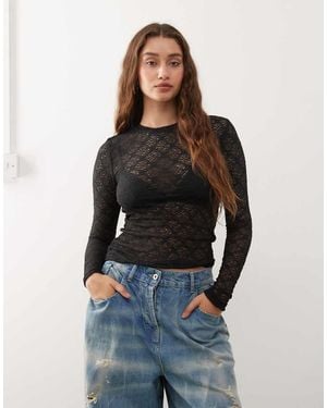 Noisy May Long Sleeve Lace Top - Blue