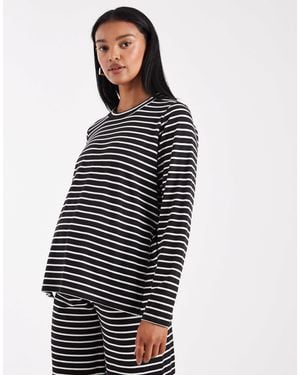 Mama.licious Mamalicious maternity – oberteil aus weichem jersey mit en und weißen streifen und rundhalsausschnitt, kombiteil, umstandsmode - Schwarz
