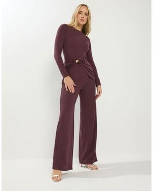 Long Tall Sally Textured Wide Leg Trousers - Purple