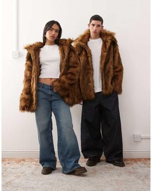 Reclaimed Vintage Unisex Faux Fur Oversized Hooded Jacket - Blue
