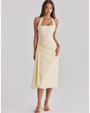 House Of Cb Tallulah Lemon Halter Neck Cotton Midi Dress - Natural