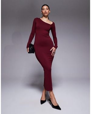 ASOS Robe longue à encolure asymétrique et manches longues - bordeaux - Violet