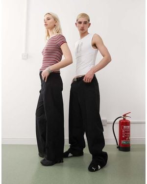 Weekday Astro Unisex Linen Blend Trousers - Black