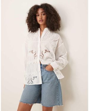 Mango Long Sleeve Embroidered Cut Out Detailed Shirt - Natural