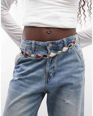 Reclaimed Vintage Molten Belly Chain With Faux Semi Stones - Blue