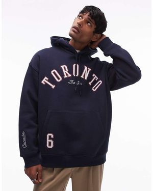 TOPMAN Oversized Fit Hoodie With Toronto Print And Embroidery - Blue