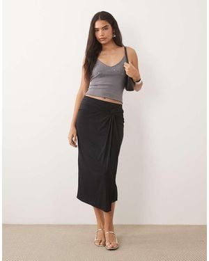 Mango Knot Detail Midi Skirt - Natural
