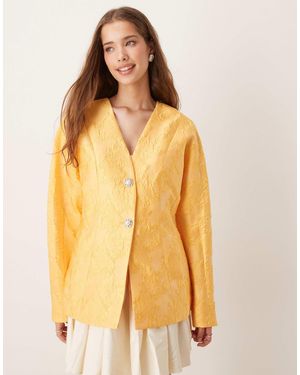 Sister Jane Embellished Button Jacquard Blazer - Yellow