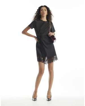 River Island Satin Lace Twist Mini Dress - Black