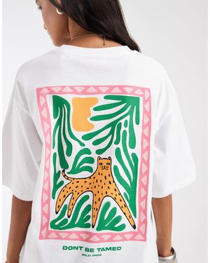 JJXX Oversized T-Shirt With Wild Cat Backprint - Blue