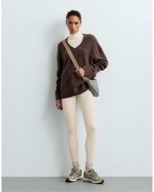 Oysho Ankle-Length High Rise Warm Leggings With Zips 70Cm - Natural