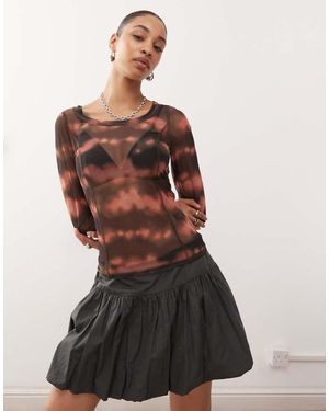 Monki Mesh Semi Sheer Long Sleeve Top - Multicolour