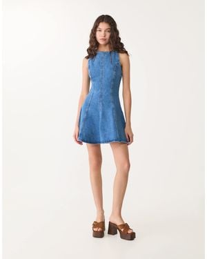 Stradivarius Denim Mini Dress - Blue