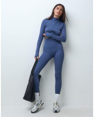 4505 Nahtlose sportleggings mit hohem bund und baby-ripp - Blau