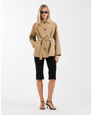 4th & Reckless Jack Van Imitatieleer Met Gestrikte Taille En Knoopsluiting - Naturel