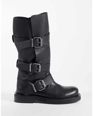 ASOS Clover Botas Boho Holgadas Hasta La Rodilla Con Hebilla En Negro Efecto Cuero