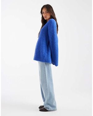 4th & Reckless Wool Feel Ribbed Knit Wide Sleeve Oversized Jumper - Blue