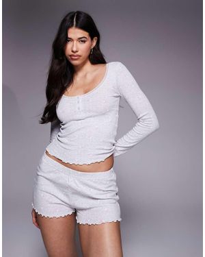 Boux Avenue Pijama Jaspeado De Pantalones Cortos Y Top De Manga Larga Con Patrón De Corazones De Punto Pointelle De - Morado