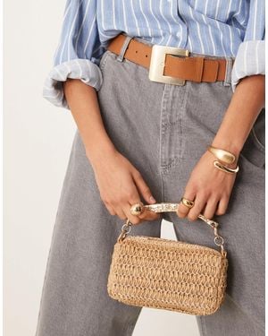 ASOS – grab bag aus stroh mit abnehmbarem umhängeriemen und gehämmertem henkel - Grau
