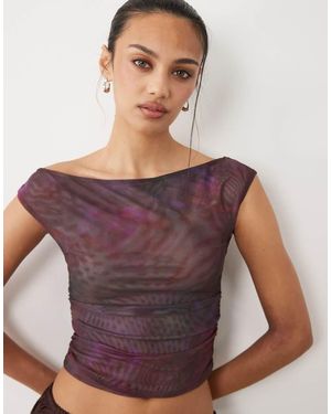 Cotton On Gathered Mesh Off Shoulder Top - Purple