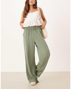 Jdy High Waisted Wide Leg Trousers With Frill Waistband - Green