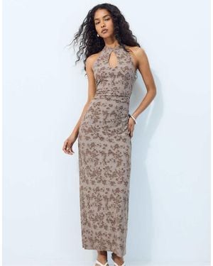 Stradivarius Jacquard Midi Dress - Blue