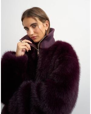 TOPSHOP Faux-fur-jacke mit stehkragen - Rot