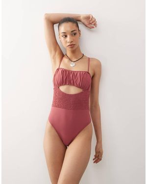 Reclaimed (vintage) Swimsuit With Shirred Waist And Cut Out Detail - Pink