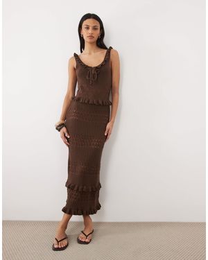Miss Selfridge Frill Detailing Crochet Midaxi Dress - Brown