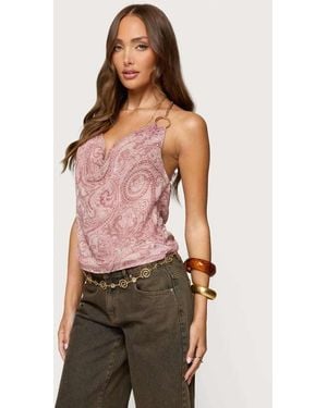 Edikted Printed Halter Chain Cowl Neck Top - Red