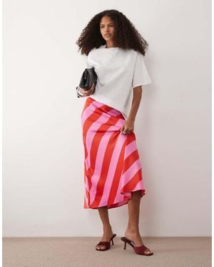 Y.A.S Falda Midi A Ra Rojas Y Lilas De Satén De -Rojo