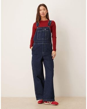 Dickies Mechanic Wide Leg Denim Dungarees - Blue