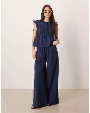 ASOS Double Layer Jumpsuit With Gathered Bust Detail - Blue