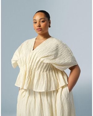 ARRANGE Curve Crinkle Texture Cinched Waist Top Co Ord - White