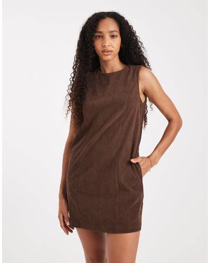Threadbare Cord Sleeveless Mini Dress - Brown