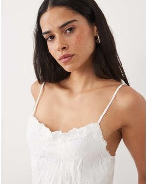 ASOS Crinkle Cami With Lace Trim - Natural