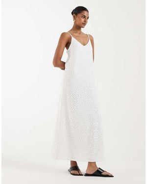 Vero Moda Jersey Floral Broderie Cami Midi Dress - White