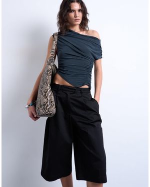 TOPSHOP – gerafftes oberteil aus cupro - Blau