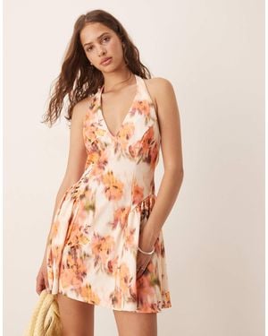 ASOS Halter Neck Corset Detail Mini Dress With Godets - Multicolor