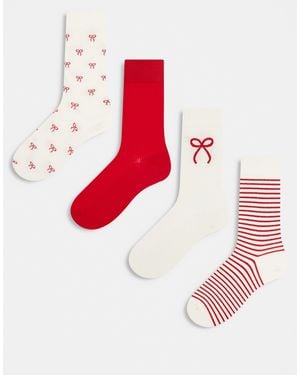 Lindex 4 Pack Printed Sock With Glitter Detail - Red