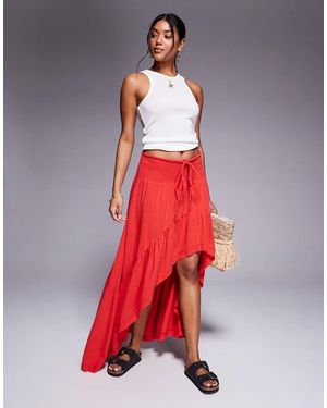 Aria Cove Linen Blend High Low Shirred Waist Maxi Skirt